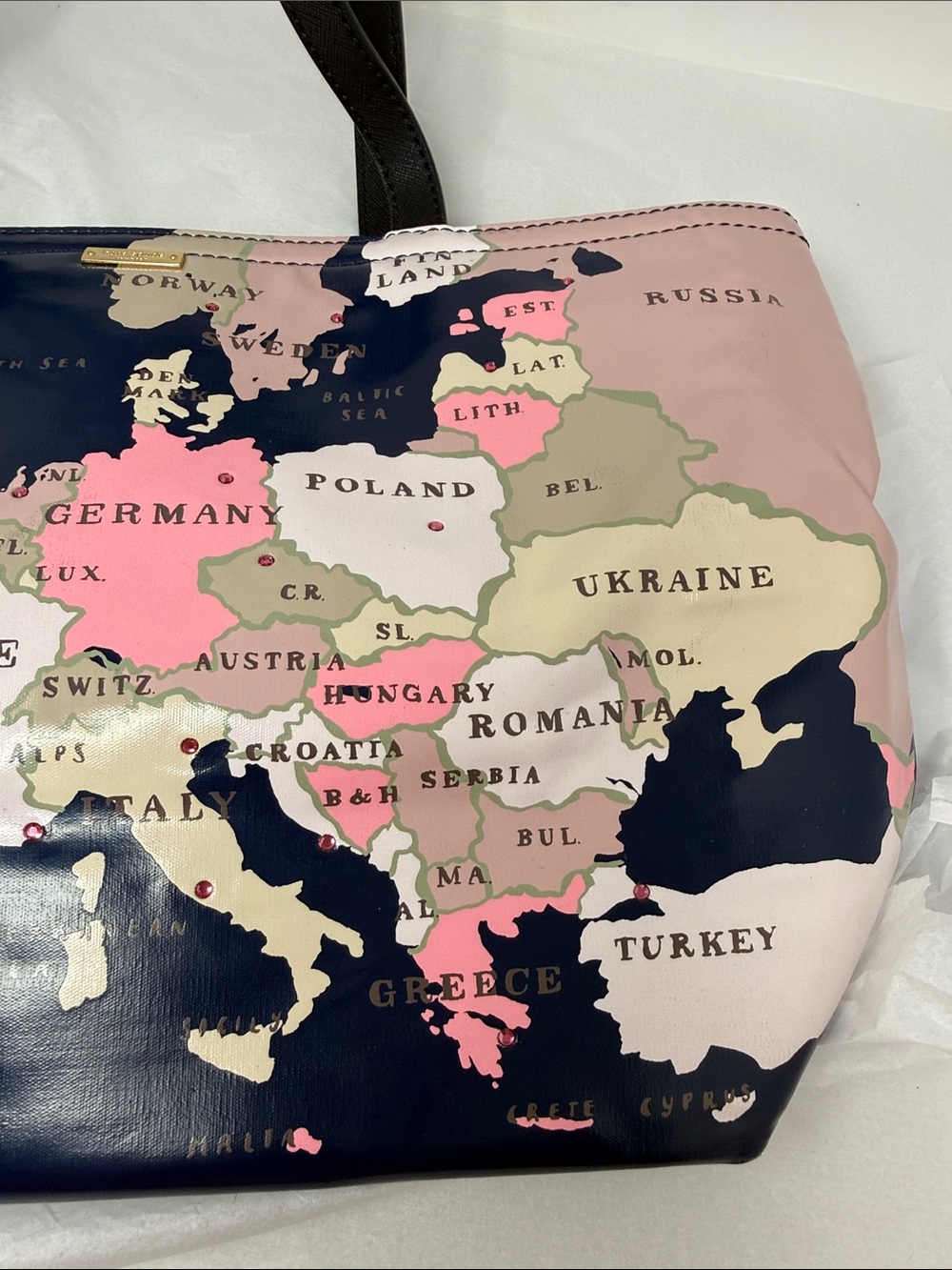 Kate Spade Going Places Francis Map Travel Tote sequin bling Navy Pink Large - Picture 9 of 12